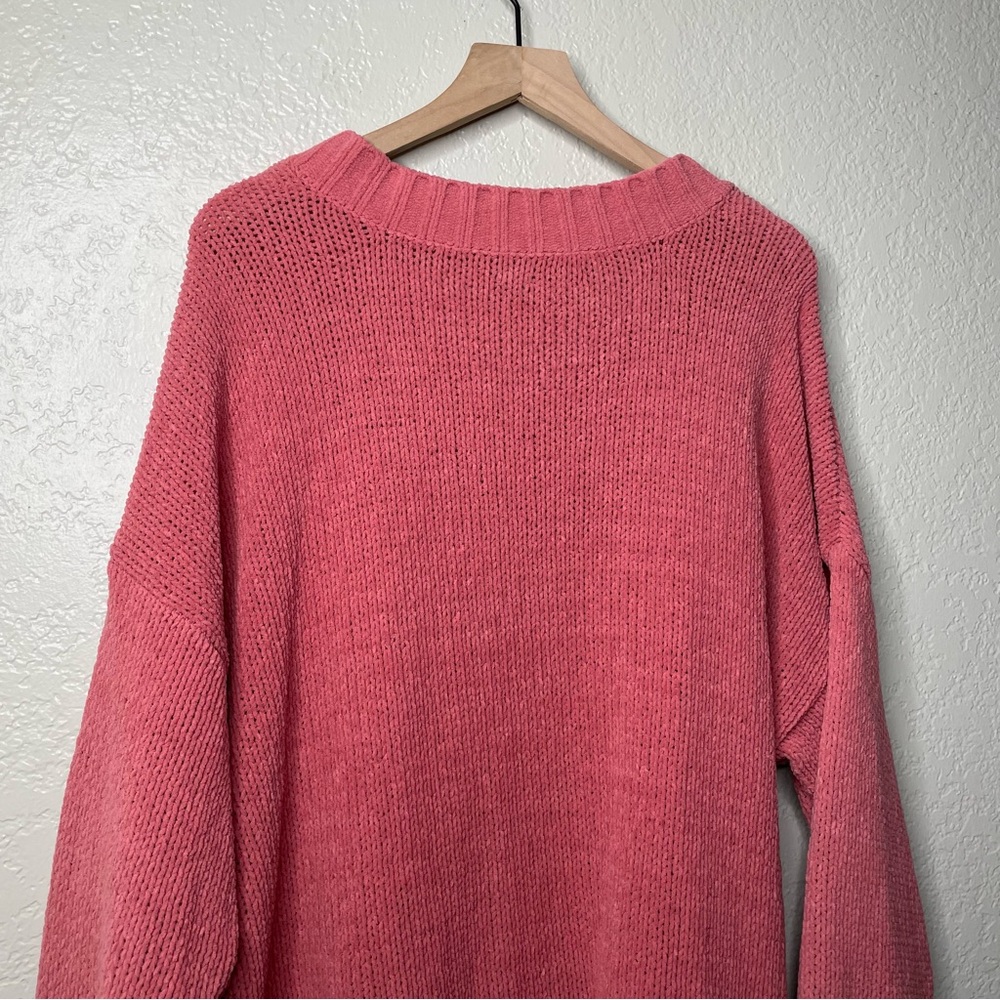 Aerie Women’s V Neck Oversized Thick Soft Knit Pink Sweater - Picture 6 of 9
